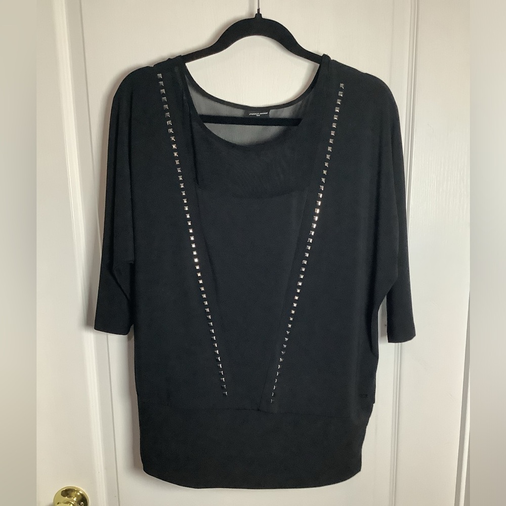 Y2K Point Zero 3/4 sleeve top with mesh panels and studs